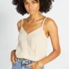 Crop Top De Gasa De Algodón Con Tirantes Trenzados - BEIGE