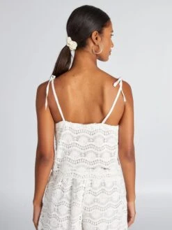 Crop Top De Macramé Con Tirantes Anudables - BLANCO -Zalaris Tienda crop top de macrame con tirantes anudables blanco ajm87 1 frb3