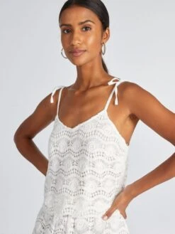 Crop Top De Macramé Con Tirantes Anudables - BLANCO -Zalaris Tienda crop top de macrame con tirantes anudables blanco ajm87 1 frb5
