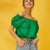 Crop Top Fantasía Con Bordado - VERDE