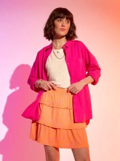 Falda Corta De Punto Gofrado - NARANJA -Zalaris Tienda falda corta de punto gofrado naranja zs900 1 frb3