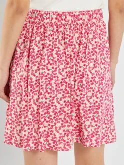 Falda Corta Vaporosa Con Estampado De Fantasía - ROSA -Zalaris Tienda falda corta vaporosa con estampado de fantasia rosa zm314 4 frb3