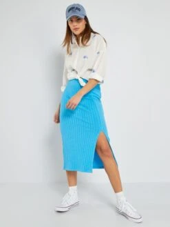 Falda De Punto De Canalé - AZUL -Zalaris Tienda falda de punto de canale azul aeu06 4 frb2