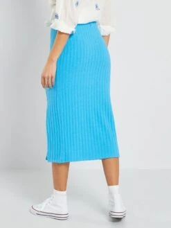 Falda De Punto De Canalé - AZUL -Zalaris Tienda falda de punto de canale azul aeu06 4 frb3