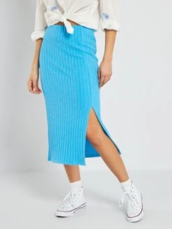 Falda De Punto De Canalé - AZUL -Zalaris Tienda falda de punto de canale azul aeu06 4 frb4