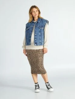 Falda De Tubo Con Motivo - MARRON