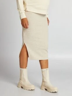 Falda De Tubo Premamá De Punto De Canalé - BEIGE -Zalaris Tienda falda de tubo premama de punto de canale beige ajo38 1 frb4