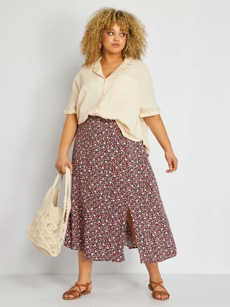 Falda Larga Con Estampado - ROSA 3 Falda Larga Con Estampado - ROSA