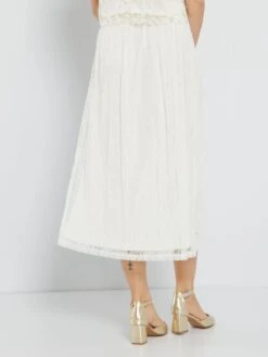 Falda Larga De Encaje - Blanco -Zalaris Tienda falda larga de encaje blanco ack09 1 frb3