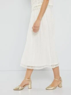 Falda Larga De Encaje - Blanco -Zalaris Tienda falda larga de encaje blanco ack09 1 frb4