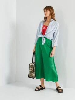 Falda Larga De Raso - Verde