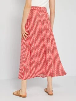 Falda Larga De Tejido Gofrado - ROJO -Zalaris Tienda falda larga de tejido gofrado rojo ajy91 1 frb4