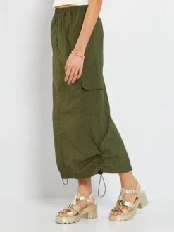 Falda Larga De Tela Parachute - KAKI -Zalaris Tienda falda larga de tela parachute kaki ail25 2 frb3