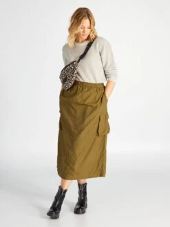 Falda Larga De Tela Parachute 'Only Carmakoma' - Verde Caqui