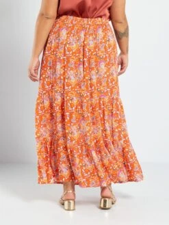 Falda Larga Estampada Con Capas - NARANJA -Zalaris Tienda falda larga estampada con capas naranja aer28 2 frb3