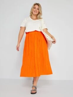 Falda Larga Plisada - Naranja
