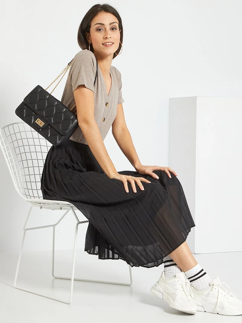 Falda Larga Plisada - Negro 3 Falda Larga Plisada - Negro