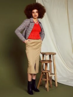 Falda Midi Con Bolsillos Con Solapa - BEIGE COMO S