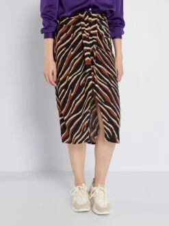 Falda Midi Con Estampado - MARRON -Zalaris Tienda falda midi con estampado marron ahz25 1 frb2