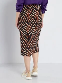 Falda Midi Con Estampado - MARRON -Zalaris Tienda falda midi con estampado marron ahz25 1 frb3