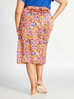 Falda Midi Con Estampado - NARANJA -Zalaris Tienda falda midi con estampado naranja ato49 1 frb4