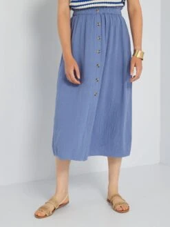 Falda Midi De Gasa De Algodón - Azul -Zalaris Tienda falda midi de gasa de algodon azul adv09 1 frb2