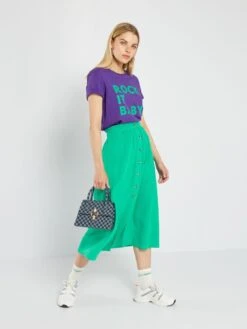 Falda Midi De Gasa De Algodón - Verde -Zalaris Tienda falda midi de gasa de algodon verde adv09 5 frb2