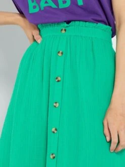 Falda Midi De Gasa De Algodón - Verde -Zalaris Tienda falda midi de gasa de algodon verde adv09 5 frb4