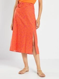 Falda Midi Estampada De Lino - ROSA -Zalaris Tienda falda midi estampada de lino rosa aej50 1 frb2