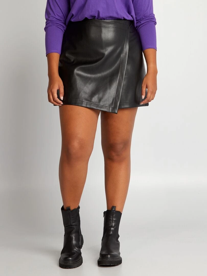 Falda Pantalón De Material Sintético Con Cintura Elástica - Negro 3 Falda Pantalón De Material Sintético Con Cintura Elástica - Negro