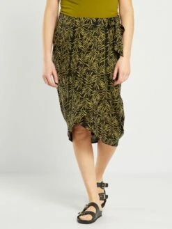 Falda Premamá Cruzada Y Estampada - NEGRO