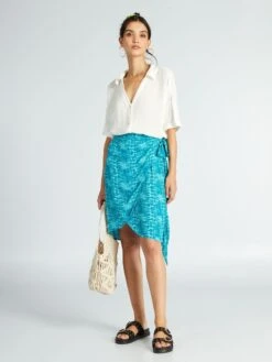 Falda Vaporosa Y Ligera Anudable - AZUL