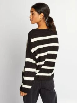 Jersey De Punto A Rayas 'JDY' - Negro A Rayas -Zalaris Tienda jersey de punto a rayas jdy negro a rayas amw14 4 frb4