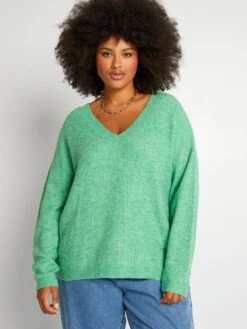 Jersey De Punto Con Cuello De Pico - Verde -Zalaris Tienda jersey de punto con cuello de pico verde aje31 4 frb3