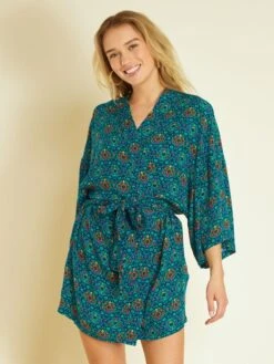 Kimono De Playa Con Estampado - AZUL -Zalaris Tienda kimono de playa con estampado azul zs117 1 frb3
