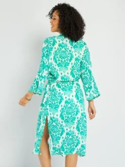 Kimono Largo Con Estampado Floral - Verde -Zalaris Tienda kimono largo con estampado floral verde ari39 3 frb4