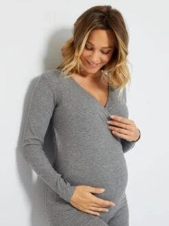 Kit De Lactancia De Punto De Canalé - 2 Piezas - GRIS -Zalaris Tienda kit de lactancia de punto de canale 2 piezas gris zk808 1 frb3