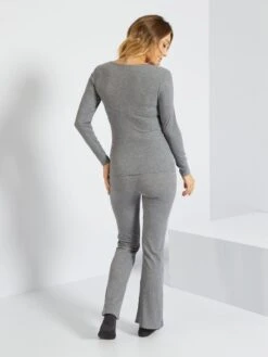 Kit De Lactancia De Punto De Canalé - 2 Piezas - GRIS -Zalaris Tienda kit de lactancia de punto de canale 2 piezas gris zk808 1 frb5