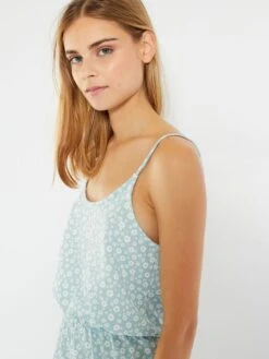 Mono Corto De Tirantes Vaporoso Estampado - AZUL -Zalaris Tienda mono corto de tirantes vaporoso estampado azul zp451 1 frb4