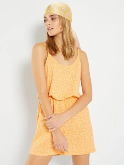 Mono Corto De Tirantes Vaporoso Estampado - NARANJA