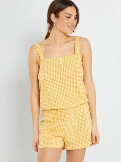 Mono De Pijama Con Estampado De 'vichy' - Amarillo