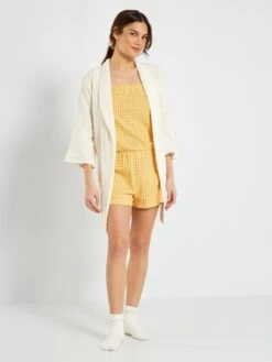 Mono De Pijama Con Estampado De 'vichy' - Amarillo -Zalaris Tienda mono de pijama con estampado de vichy amarillo alb01 1 frb4