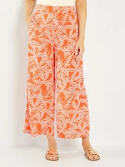 Pantalón Ancho Con Estampados - NARANJA