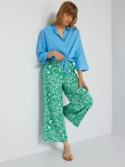 Pantalón Ancho Con Estampados - VERDE