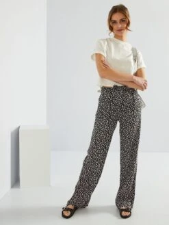Pantalón Ancho Cropped Con Motivos - NEGRO