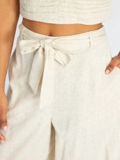 Pantalón Ancho De Lino Efecto Plumeti - BEIGE -Zalaris Tienda pantalon ancho de lino efecto plumeti beige alz61 1 frb3