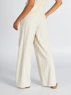 Pantalón Ancho De Lino Efecto Plumeti - BEIGE -Zalaris Tienda pantalon ancho de lino efecto plumeti beige alz61 1 frb4