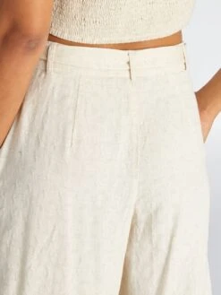 Pantalón Ancho De Lino Efecto Plumeti - BEIGE -Zalaris Tienda pantalon ancho de lino efecto plumeti beige alz61 1 frb5