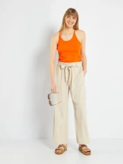 Pantalón Ancho De Lino 'JDY' - Beige