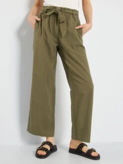 Pantalón Ancho De Lino 'JDY' - KAKI -Zalaris Tienda pantalon ancho de lino jdy kaki abw32 3 frb4